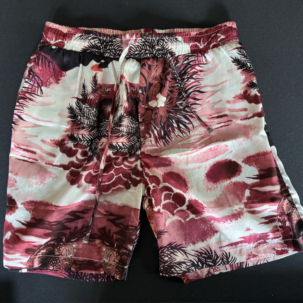 Men's Maroon Floral Silk Shorts